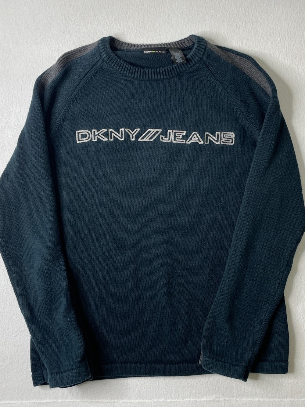 DKNY Jeans Sweater Men's Large Navy Blue Crew Neck Knit Skater Streetwear Y2K